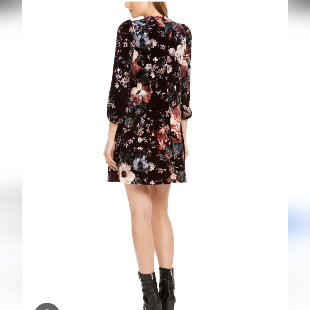 Calvin Klein Multicolor Floral Sleeve 3/4 Sleeve Velvet Dress. - Picture 2 of 6